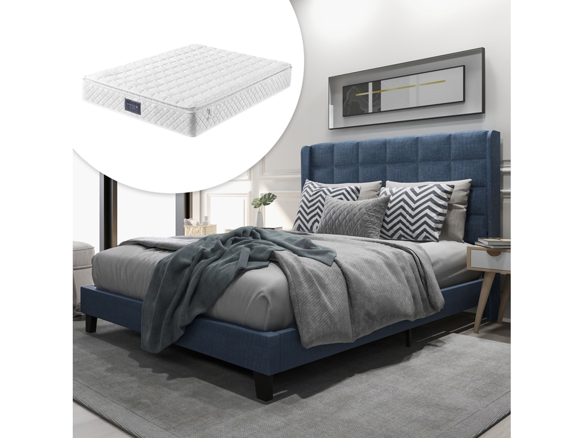 Cama De Terciopelo Azul De 140x200 Con Colchón.