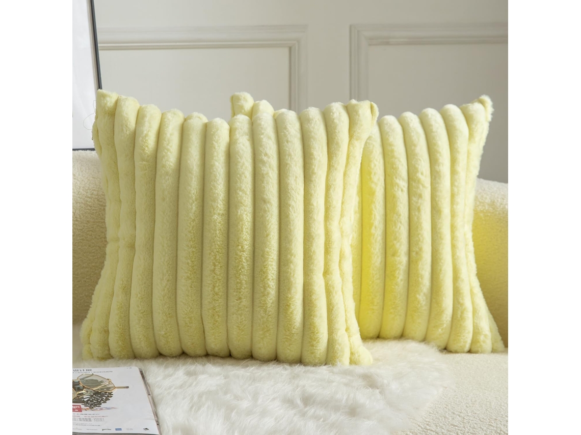 Funda De Almohada De Lana A Rayas, Ultrasuave Y Decorativa, De 40 X 40 Cm, Color Amarillo.