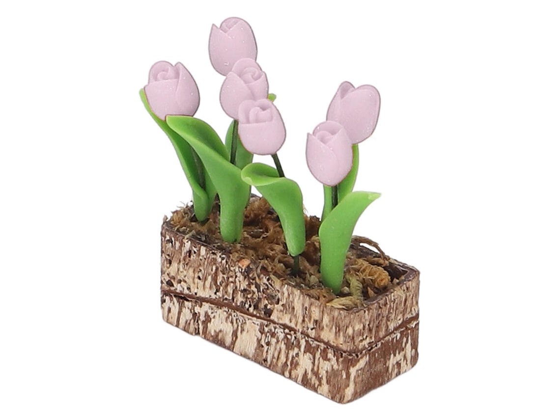 Tulipán artificial en miniatura a escala 1:12 para decoración de jardín de casa de muñecas.
