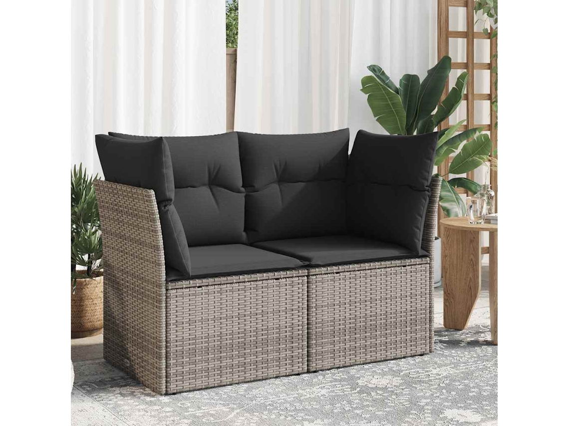 Sofá de jardín de 2 plazas con cojines, mimbre gris, Dkd Home Decor