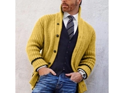 2026-9379-suéter Casual De Otoño Para Hombres Con Botones Y Cuello Alto Slim Fit Talla S-xxxl Amarillo Rojo Caqui Negro Gris L Amarillo