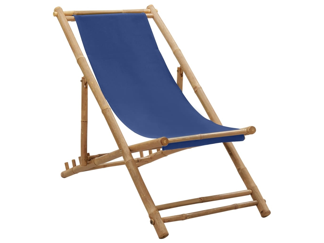 Tumbona Chaise Longue de Bambú y Lona Azul Marino