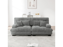 Sofá Cloud de 2 plazas de chenilla con 2 cojines lumbares y 2 cojines decorativos, gris, Mobrio