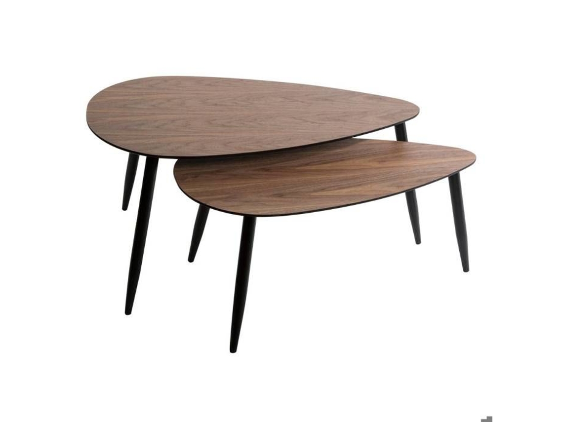 Atmosphera Juego de mesa de centro de 2 patas negras efecto nogal Miléo Contemporáneo