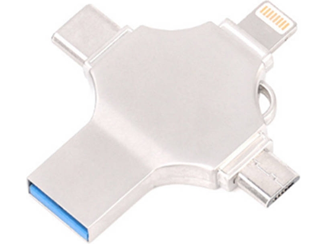 Pen USB WJS Metal Cross 4 in 1 (128 GB - Lightning, Micro USB, USB-C - Plateado)