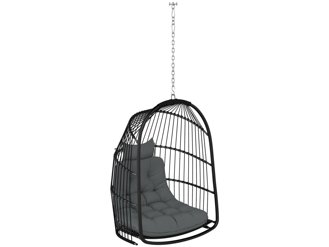 Silla Colgante Con Cesta Plegable De Poliratán, Capacidad De 150 Kg, Gris Oscuro.