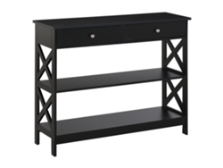 Escritorio de entrada con consola, 2 cajones y 2 laterales bajos, mueble moderno, base elevada, antivuelco, 100x30,5x80 cm, negro.