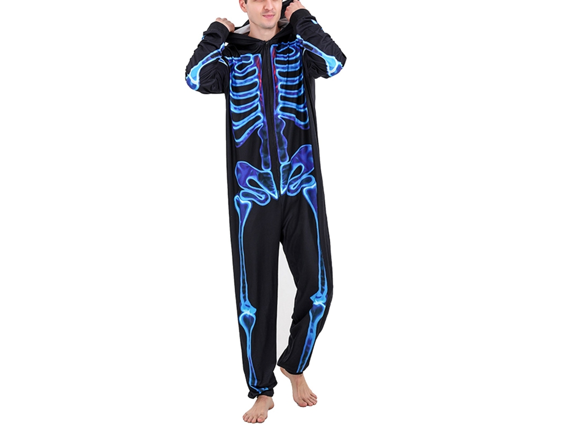 Kkpm-pijamas Familiares De Halloween Com Capuz E Cremalheira, Trajes De Dormitório Para Festa De Halloween Tamanho Xxl Homem Preto