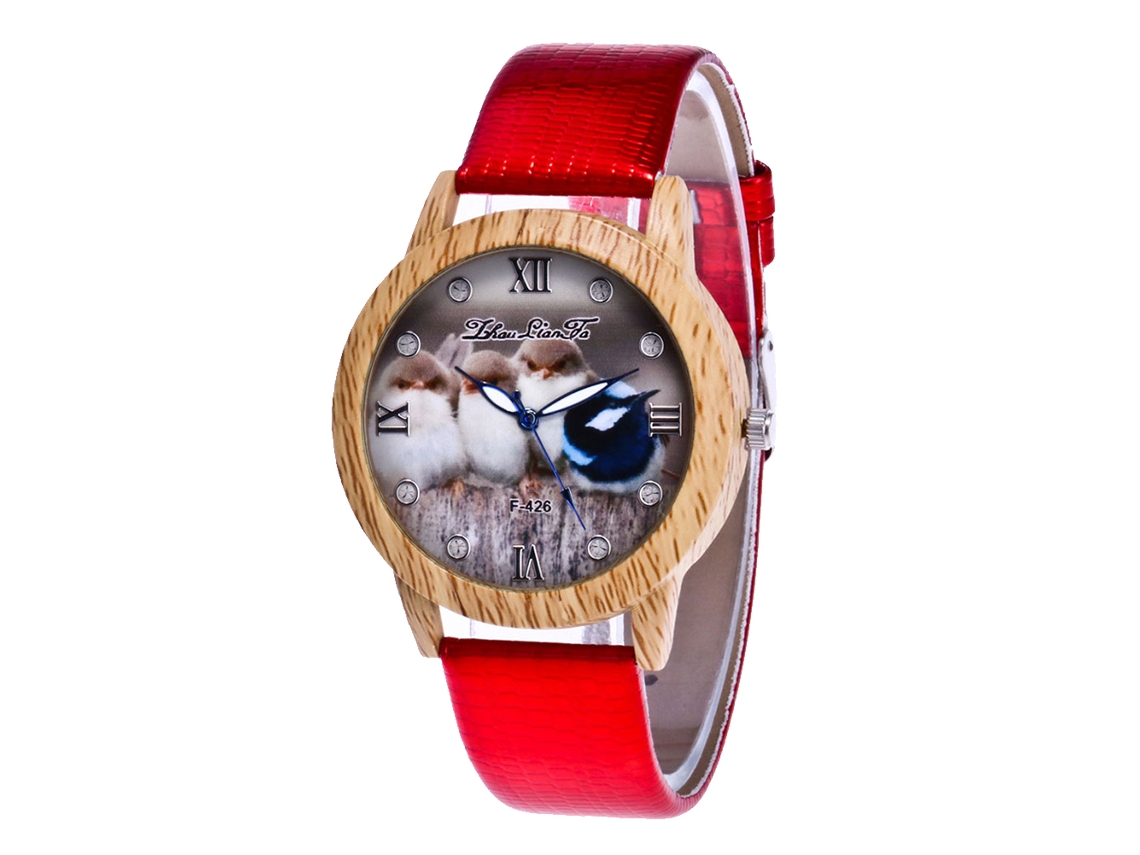 Reloj De Pulsera Zhoulianfa Para Mujer, Diseño Imitación Madera, Cuarzo Analógico, Rojo.