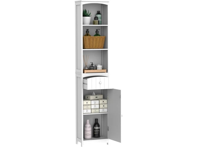 Homcom Mueble Armario columna multiusos blanco para cuarto de baño con estanterías 34x24x170cm 3 1 puerta 834077 34 24 170