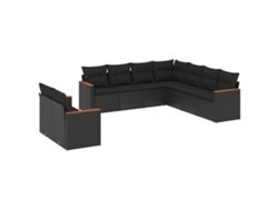 Conjunto 9 de sofás de jardín VIDAXL y cojines ratán sintético negro