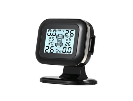 Sistema de monitoreo de presión de neumáticos TPMS Pantalla LCD inalámbrica en tiempo real 4 sensores externos Función de alarma negro