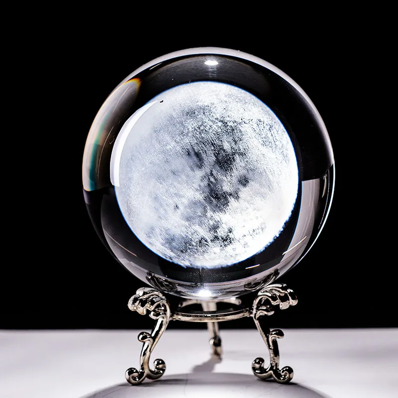 (base Plateada De 60 Mm) Globo Lunar De 60 Mm, Bola De Cristal, Cristal De Cuarzo Grabado Con Láser 3d