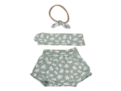 Conjunto Calcinha E Faixa Bebê Menina Flor Padrão Verde Poliéster 100cm