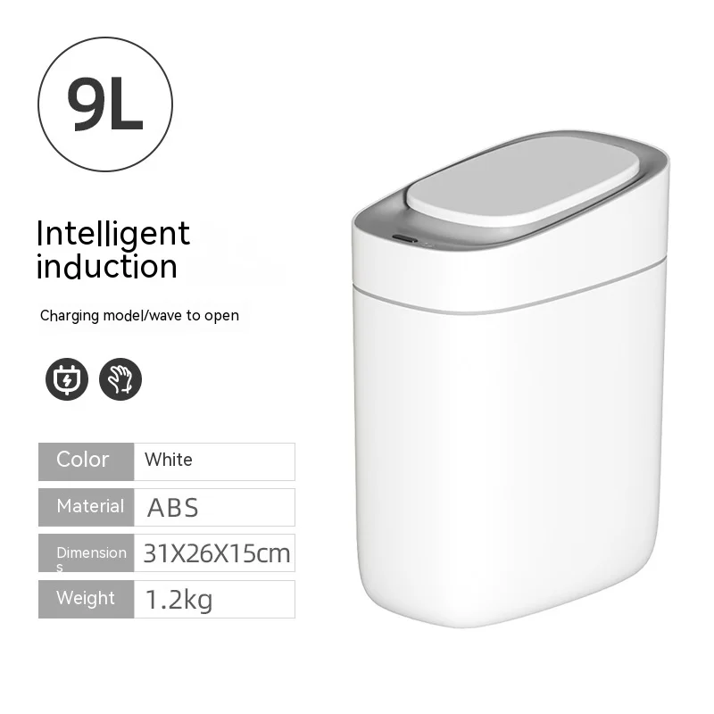 Lixeira Inteligente Com Sensor (recarregável De 9 Litros), Ideal Para Banheiros, Salas De Estar, Etc.