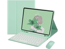 Funda con teclado para iPad 9 (2021), iPad 8 (10,2 pulgadas), iPad 7 (Air 3 Pro) y iPad 10,5 (10,5 pulgadas), con ratón, teclas redondas retro de colores, funda con teclado extraíble.