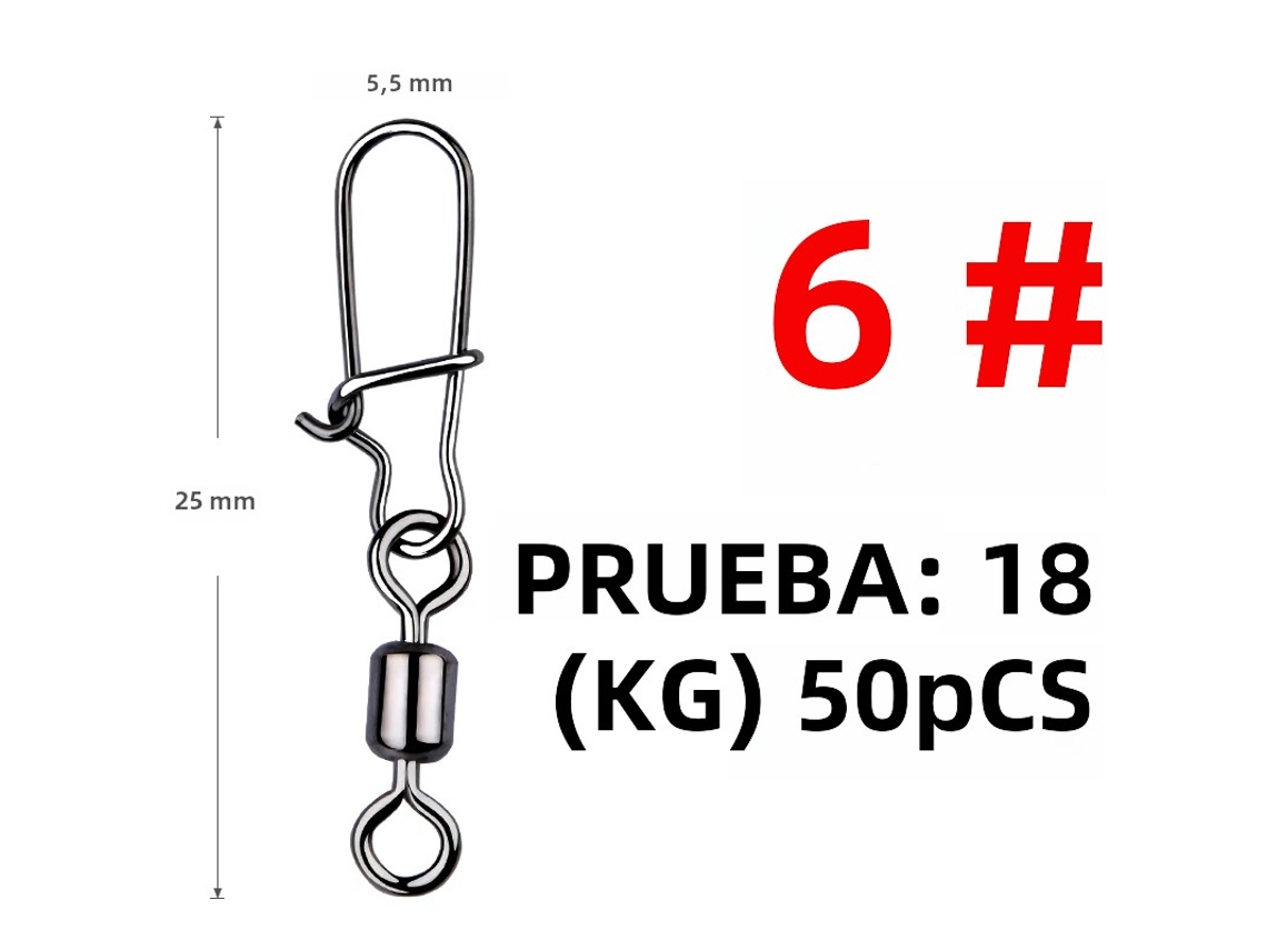 Juego de 50 conectores de acero inoxidable con rodamientos para anzuelos de pesca, anzuelos multifuncionales para pesca en el mar. Mdug (modelo 6)