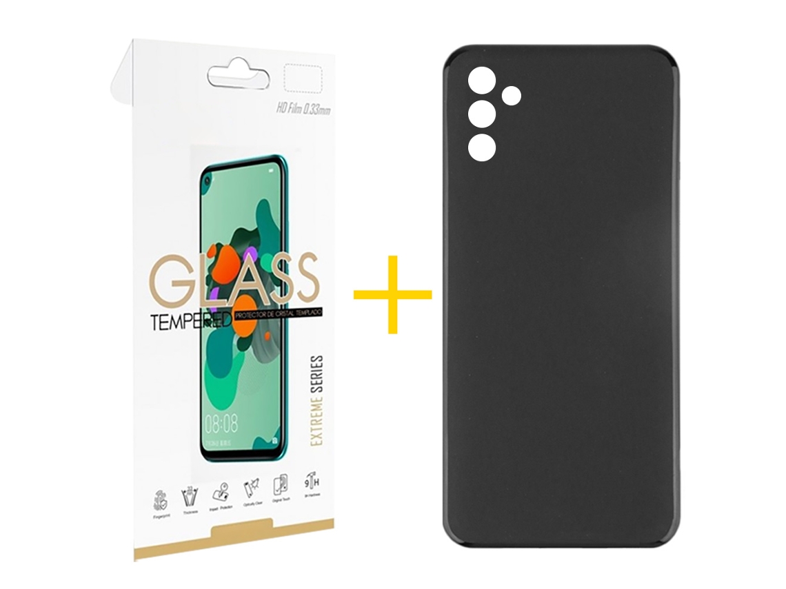 Pack 1 X Película de Vidrio Templado 2.5D + Funda SKYHE para Samsung Galaxy A26 5G Silicona Liso Negro 