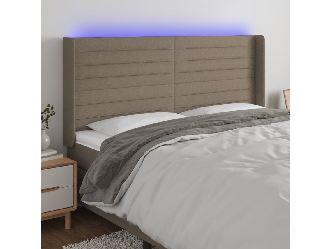 Cabecero Con Led De Tela Gris Taupe 203x16x118/128 Cm