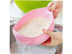 Bol De Plástico Rosa Para Lavar Arroz, Encolador Multiusos Para Verduras Y Frutas.