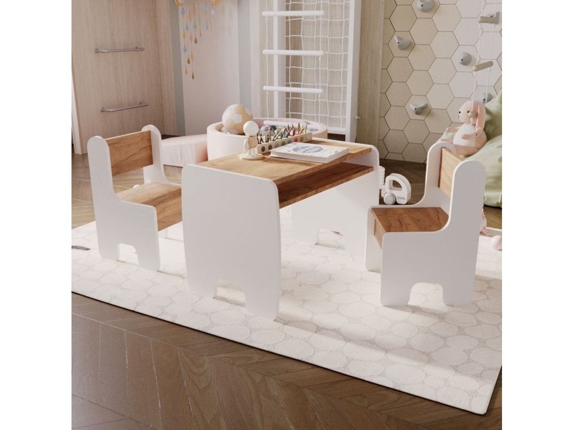 Conjunto de mesa y 2 sillas infantiles TIMI - roble blanco/oro