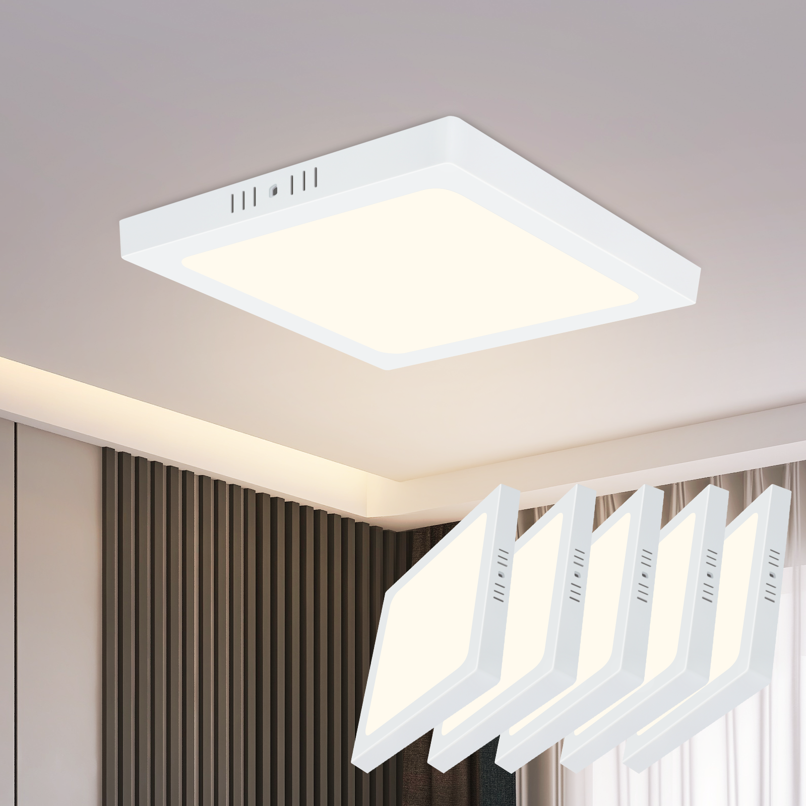ZMH Plafones LED - Set de 5 placas rectangulares 18W (23x23 cm) - Luz blanca fría 4000K - IP44 Diseño moderno