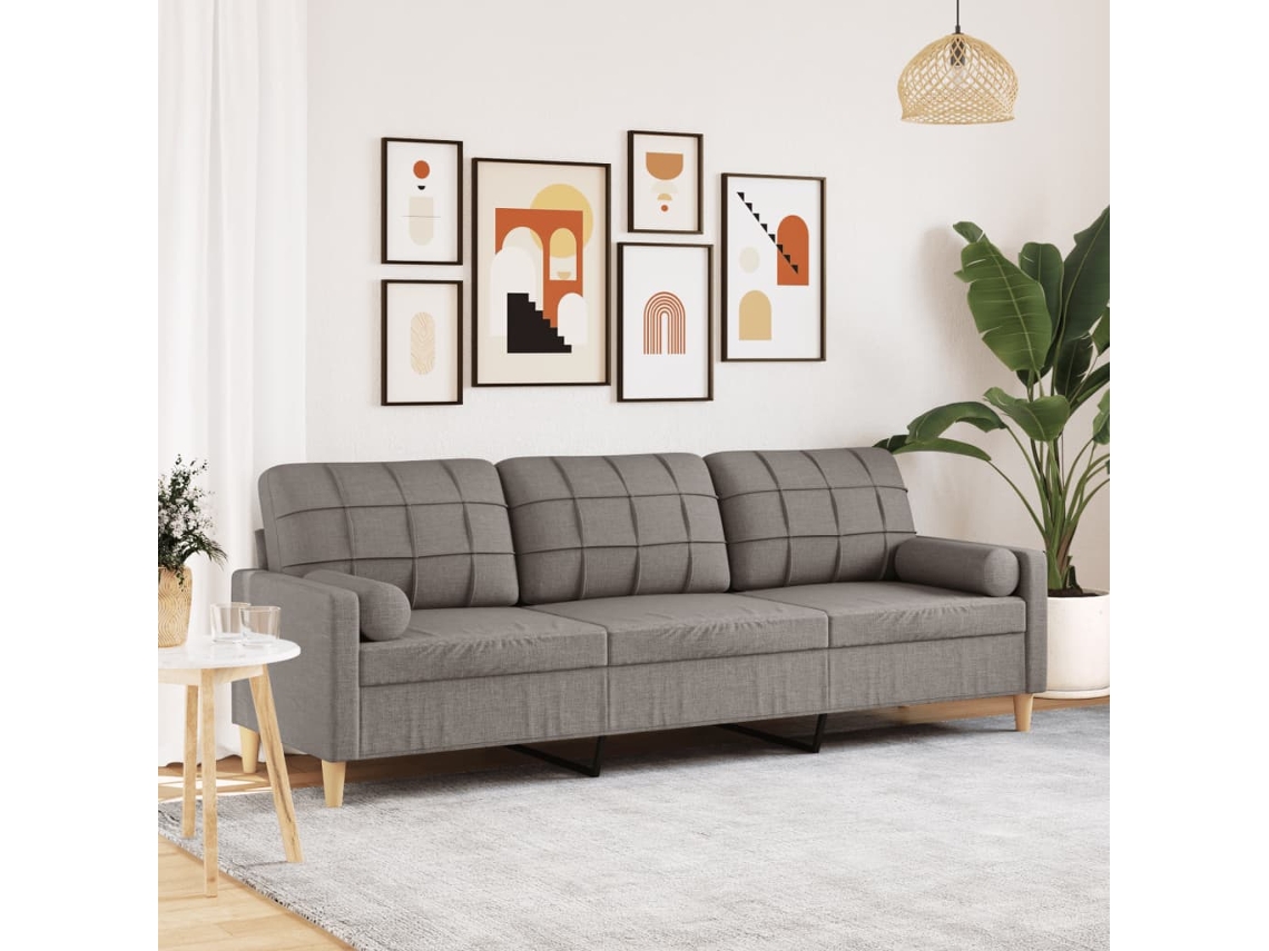 Sofá De 3 Plazas | Sofá De Salón | Sofá De Descanso Con Cojines Tela Gris Taupe 210 Cm Wsd597262