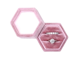 2026-caja Para Anillo Hexagonal De Terciopelo Con Doble Ranura Para Bodas Y Compromisos Rosa