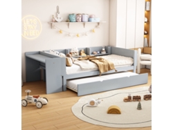 Cama Plegable Gris De 90x200 Con Escritorio Y Estantes.