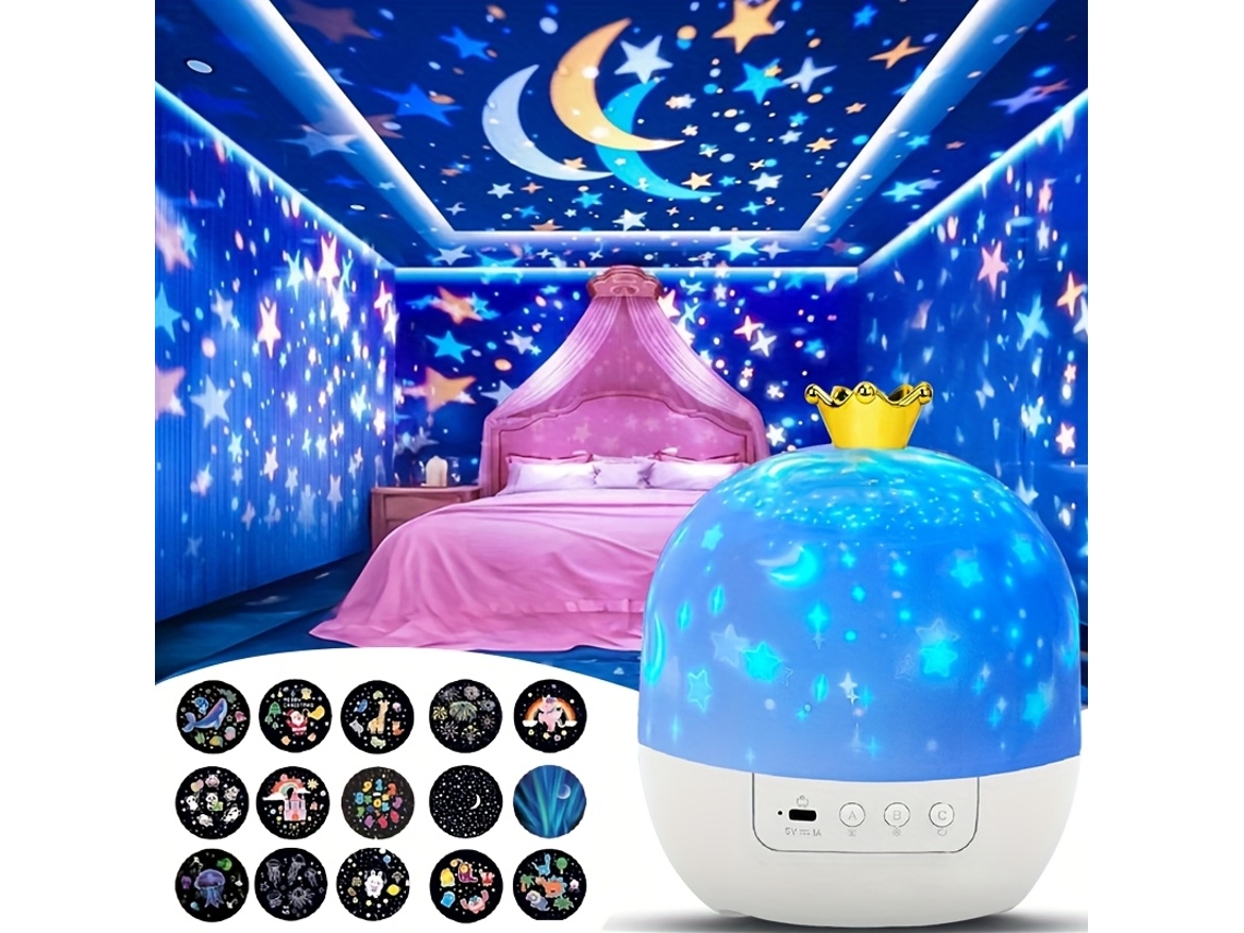 Proyector de lámpara con proyección de cielo estrellado de 360°, 15 diapositivas, ideal como regalo de cumpleaños o Navidad para niños.