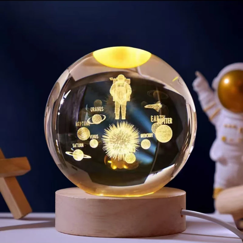 (estilo 1 Con Base Led) Bola De Cristal De 8 Cm Grabada Con Láser 3d, Serie Astronómica