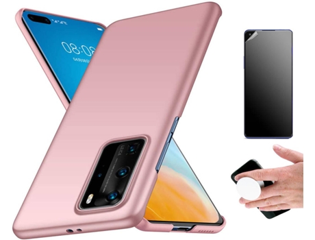 Kit Carcasa Y Protector Huawei P40 Pro Ultimatte Turtleshell Rígido Y Popsocket Rosa
