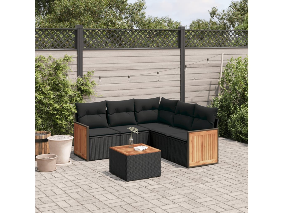 Conjunto de sofás de jardín de 6 piezas DKD Home Decor con cojines de mimbre negros