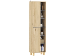 Mueble Columna Para Baño, Mueble De Baño Con 6 Compartimentos Abiertos Y 2 Armarios, Madera Natural.