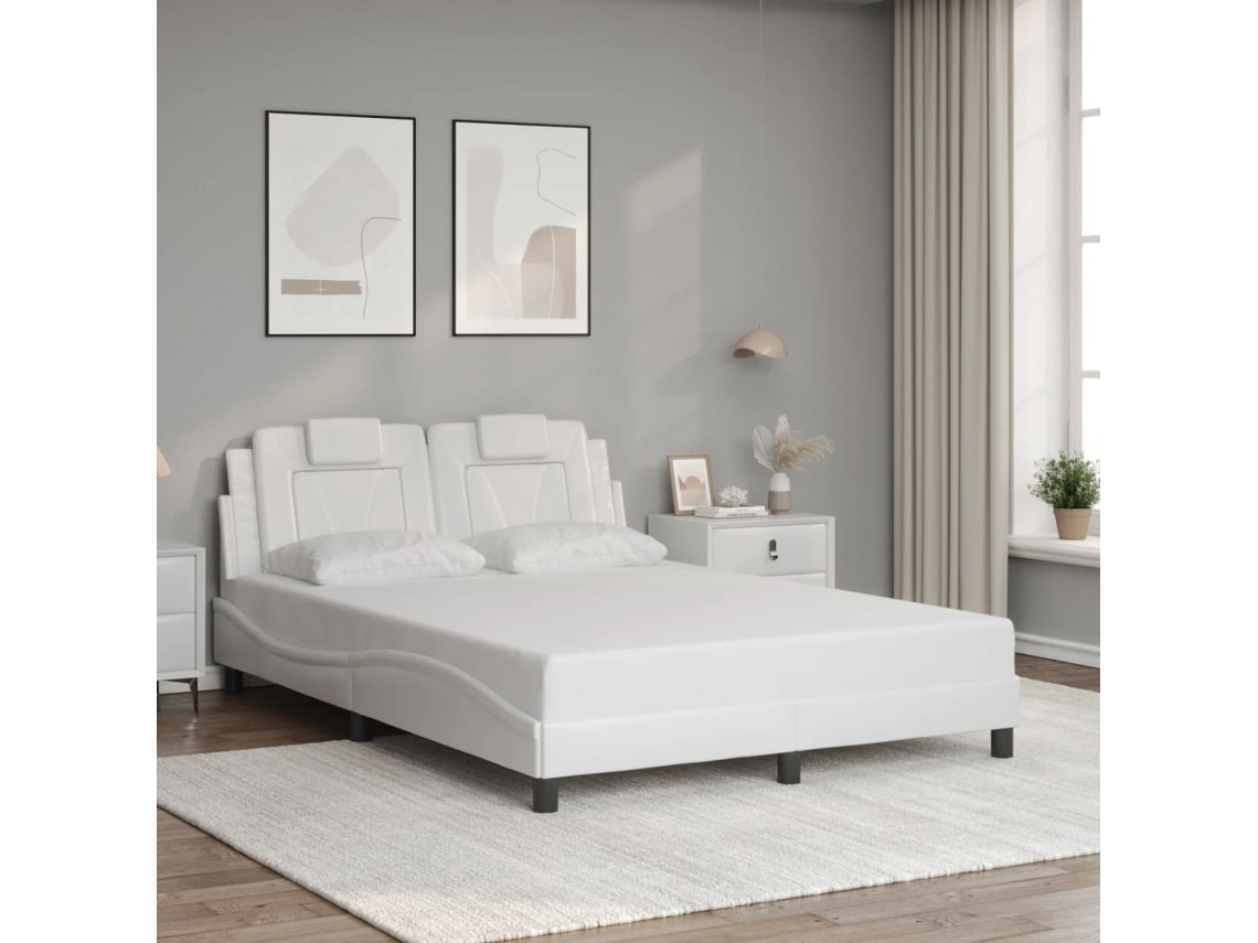 Estructura De Cama Sin Colchón Cuero Sintético Blanco 140x190cm