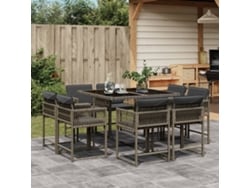 Conjunto de comedor de jardín DKD Home Decor de 9 piezas con cojines, ratán gris