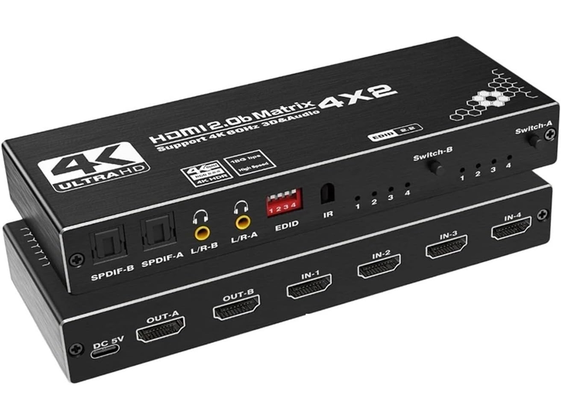 Divisor Matricial 4x2 Con 4 Entradas Y 2 Salidas Compatibles Con Spdif L/r De 3,5 Mm.