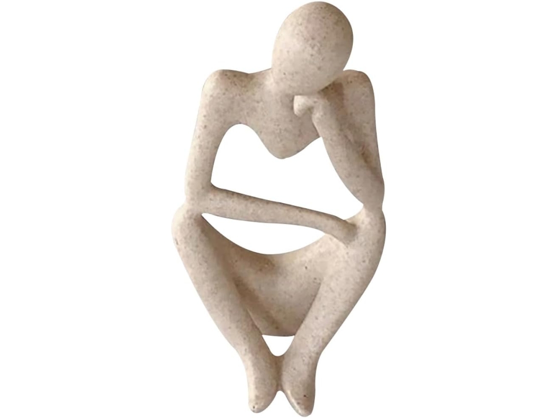 Estatua Pensador Estilo Artístico Único Moderno Resina Arenisca Beige Escultura Abstracta Decorativa Oficina