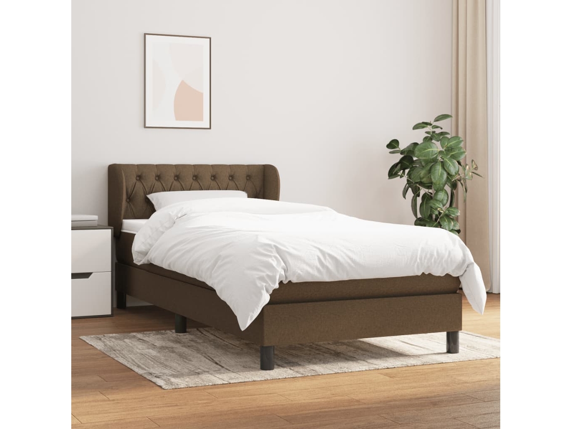 Cama Box Spring Con Colchón Tela Marrón Oscuro 100x200 Cm