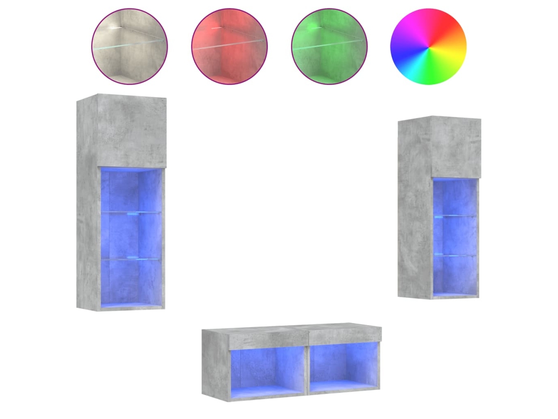 Maison Exclusive - Muebles De Tv De Pared Con Luces Led 4 Piezas Gris Hormigón