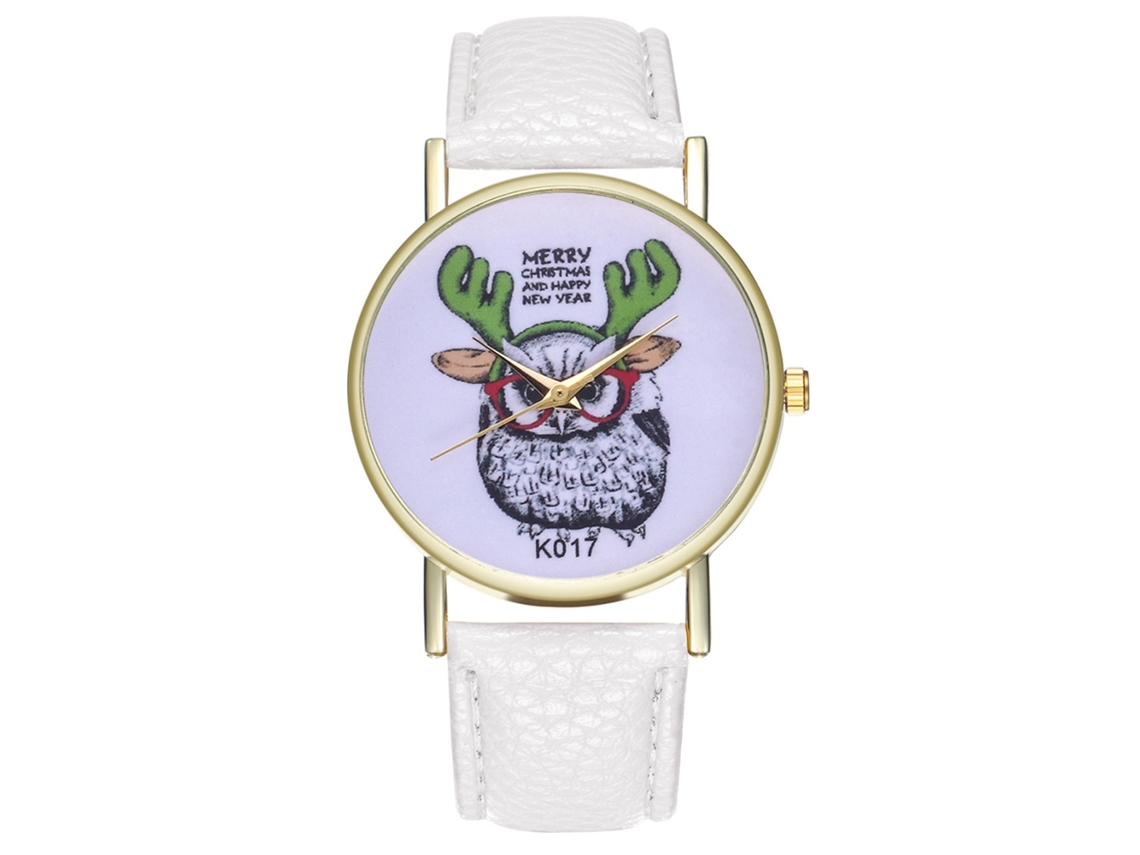 Reloj De Pulsera Hombre De Cuarzo Con Correa De Cuero Patrón Animal Regalo Blanco