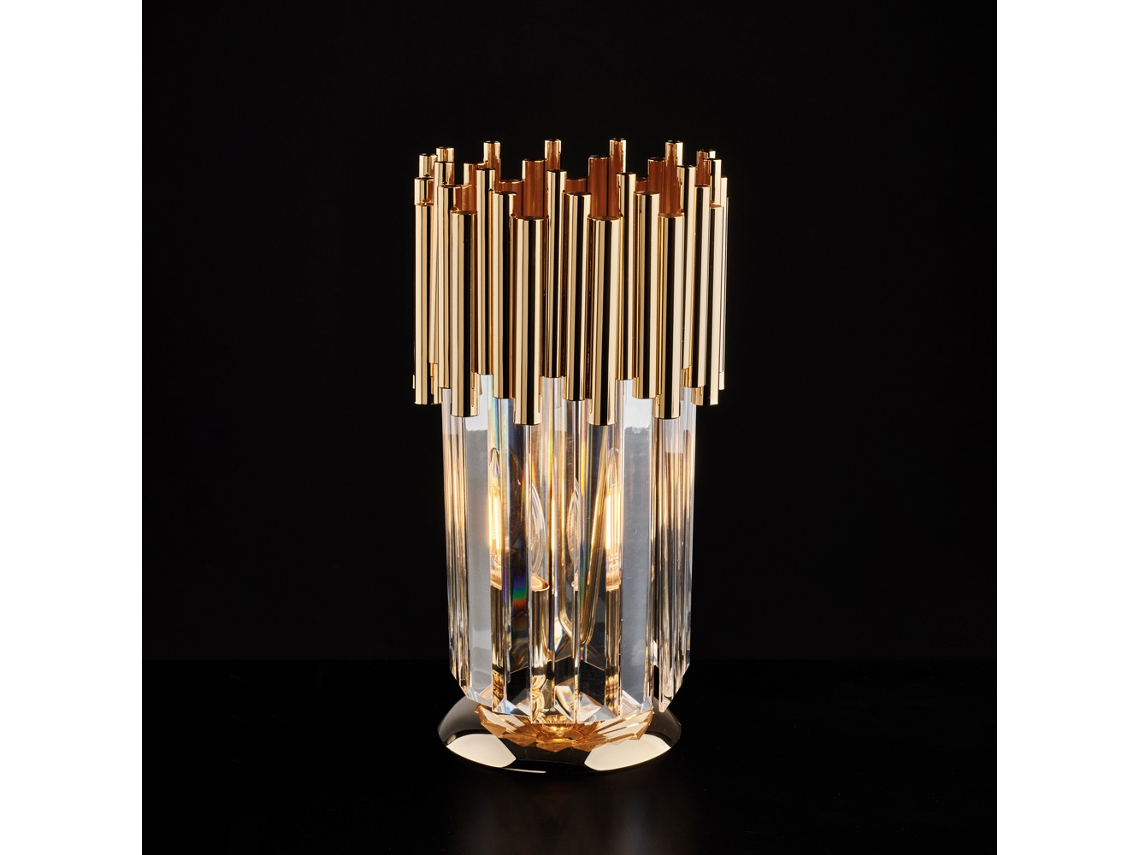 Ravel - Lámpara De Mesa De Hierro Dorado Con Strass 1 Luz Al.30 - Ø16 - Bl268-lt-or