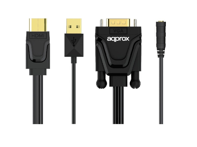 Cable Adaptador APPROX APPC22 HDMI/USB VGA/3.5mm Negro