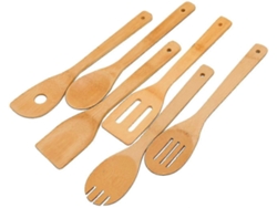 Juego de utensilios de cocina de bambú de 6 piezas, cucharas y espátulas resistentes al calor para sartenes antiadherentes | Sin marca