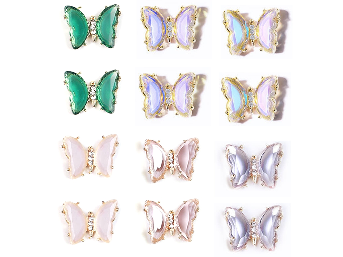Diamantes de imitación para uñas, dijes de mariposas 3D, accesorios de decoración DIY KOFIHETY