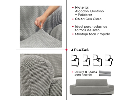 TIENDA EURASIA - Funda de Sofa Niagara, Poliéster y Algodón, Gris Claro, 4 Plazas