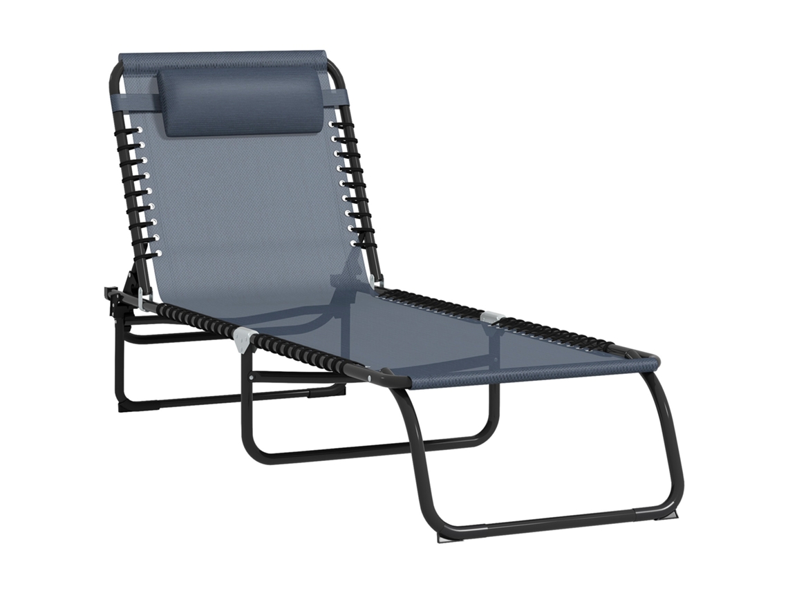 Tumbona Plegable Reclinable, Acero, Textileno, 189x58x30cm, Negro+gris