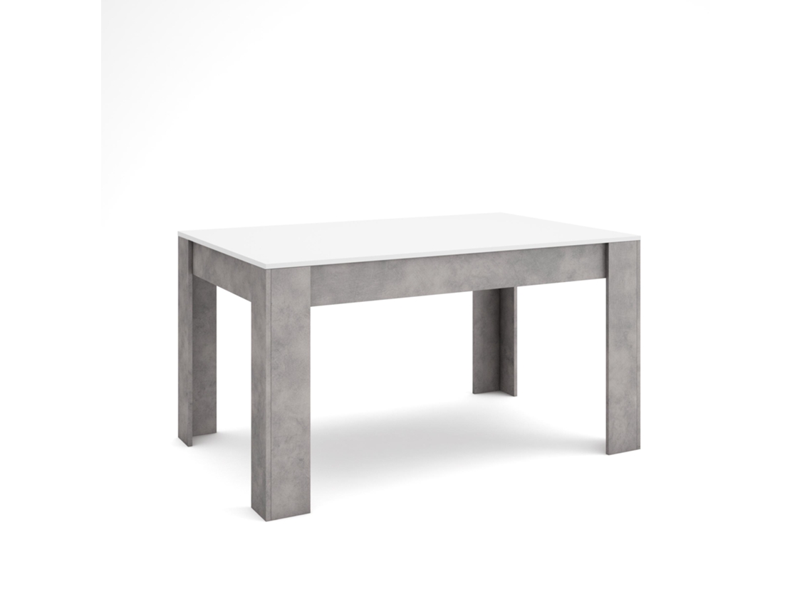 Mesa Comedor, 140x90x76cm, Para 6 Comensales, Muebles Comedor, Blanco Y Cemento