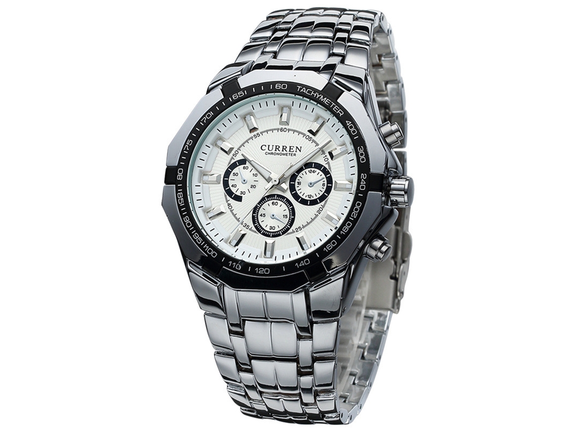 Reloj De Hombre De Acero Inoxidable (blanco Plateado), Estilo Casual, De Cuarzo, Resistente Al Agua.