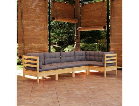 Conjunto 5 de muebles de jardín VIDAXL y cojines madera de pino